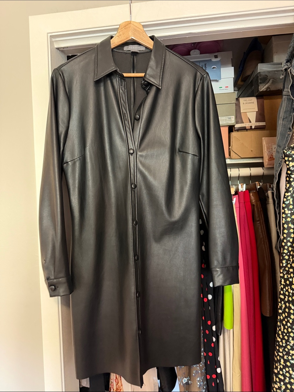 Primark Black Faux Leather Shirt Dress Jacket